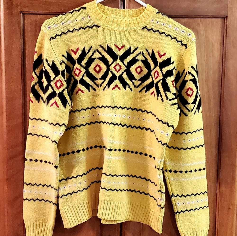 Vintage Womens Casual Corner Yellow And Black Knit Sweater Size Large